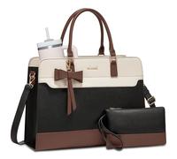 LOVEVOOK Borsa a mano per computer portatile da donna, grande business, in pelle PU, 2 in 1, elegante borsa da lavoro, borsa per insegnanti, per ufficio e lavoro, Beige-nero-marrone, 15,6 pollici
