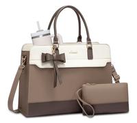 LOVEVOOK Borsa a mano per computer portatile da donna, grande business, in pelle PU, 2 in 1, elegante borsa da lavoro, borsa per insegnanti, per ufficio e lavoro, Kaki beige, 15,6 pollici, Utility