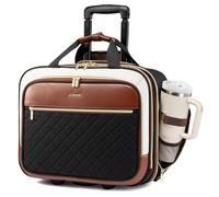 LOVEVOOK Borsa per computer portatile da 17,3 pollici con ruote, con lati morbidi, bagaglio a mano per oggetti personali per lavoro, viaggi d'affari, Nero-Marrone-Bianco, 17.3inch