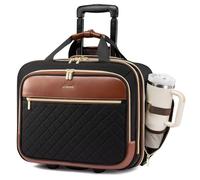 LOVEVOOK Borsa per computer portatile da 17,3 pollici con ruote, con lati morbidi, bagaglio a mano per oggetti personali per lavoro, viaggi d'affari, Nero-marrone., 17.3inch