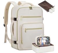 LOVEVOOK Zaino da viaggio 45 x 36 x 20 cm, per Ryanair Easyjet, zaino da 40 l, zaino da donna e uomo, impermeabile, per laptop da 17 pollici, grande zaino da viaggio, beige