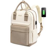 LOVEVOOK Zaino Donna Piccolo, 14 Pollici Impermeabile Computer Backpack Antifurto con Porta USB e Scomparto per Laptop per Scuola Università Viaggi Lavoro Aereo Ufficio, Cachi Beige