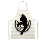 Lovewang Grembiule Cucina Uomo Gatto Righe Astratto Grembiule Cucina Donna Cotone Lino Lavabile Bambini Adulti Grembiule Bar per Giardinaggio Cottura e Pulizia 68x55 cm