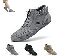 LOVEWLVNCL Italian Handmade Suede High Boots, Men's Soft Suede Leather Casual Sneakers Non-Slip Breathable High Boots Walking Shoes(Grigio,44 EU)