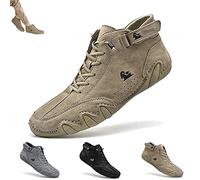LOVEWLVNCL Italian Handmade Suede High Boots, Men's Soft Suede Leather Casual Sneakers Non-Slip Breathable High Boots Walking Shoes(Cachi,44 EU)