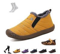 LOVEWLVNCL Men Women Waterproof Warm Plush Lined Outdoor Snow Ankle Boots Winter Comfortable Anti-Slip Slip-on Lightweight Winter House Shoes Snow Ankle Booties(Yellow,47 EU)