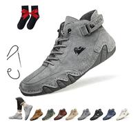 LOVEWLVNCL Stivali Alti in Pelle Scamosciata Italiani Fatti a Mano Scarpe Beck da Uomo Sneakers Casual in Pelle Scamosciata Impermeabili Stivaletti a Piedi Nudi Traspiranti Antiscivolo(Grigio,43 EU)