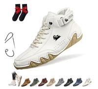 LOVEWLVNCL Stivali Alti in Pelle Scamosciata Italiani Fatti a Mano Scarpe Beck da Uomo Sneakers Casual in Pelle Scamosciata Impermeabili Stivaletti a Piedi Nudi Traspiranti Antiscivolo(Bianco,46 EU)