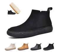 LOVEWLVNCL Stivali da uomo in pelle scamosciata, stile deserto, stile Chukka, antiscivolo, leggeri, alla moda, vintage, comodi, da lavoro(Black slip-ons,44 EU)