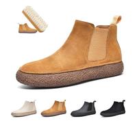 LOVEWLVNCL Stivali da uomo in pelle scamosciata, stile deserto, stile Chukka, antiscivolo, leggeri, alla moda, vintage, comodi, da lavoro(Brown slip-ons,43 EU)