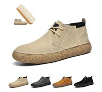 LOVEWLVNCL Stivali da uomo in pelle scamosciata, stile deserto, stile Chukka, antiscivolo, leggeri, alla moda, vintage, comodi, da lavoro(Beige lace-ups,37 EU)