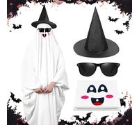 LOVEXIU Costume Halloween Adulto,Costume Fantasma Adulto,Travestimento da Ghost di Halloween,Ghost Robe Cosplay con Cappello da Strega e Occhiali da Sole Neri,per Carnevale-L