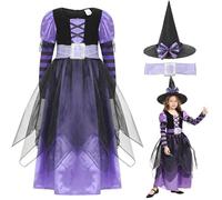 LOVEXIU Halloween Costume Bambina,Vestito Strega Bambina,Vestito Halloween,Abito da Strega Ragazza,Costume da Strega,per Compleanni e Party,Vestito Magico,Viola,130-140 cm (7-8 Anni)-XL