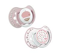 LOVI 2x Succhietto in silicone per bambini 0-3 mesi | Confezione da 2 | Copertina Igenica | Effetto lenitivo | Protegge il riflesso di succhiare | Collezione Retro Baby | Rosa