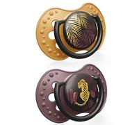 LOVI Ciuccio 18+ Mesi, Succhietti Bimba con Tettarella in Silicone, Suggerimento dinamico, Collezione Jungle Vibes Girl, 2 pezzi, Marrone castagno