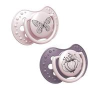 LOVI Ciuccio 0-3 Mesi, Succhietti Bimba con Tettarella in Silicone, Suggerimento dinamico, Collezione Botanic, 2 pezzi, Rosa