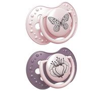 LOVI Ciuccio 0-3 Mesi, Succhietti Bimba con Tettarella in Silicone, Suggerimento dinamico, Collezione Botanic, 2 pezzi, Rosa