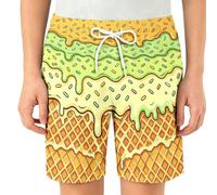Loving Boys’ Plaid Melted Ice Letter Beach Shorts for Summer (Light Green #2, 6-7 Years)