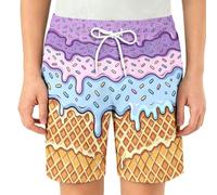 Loving Boys’ Plaid Melted Ice Letter Beach Shorts for Summer (Purple #2, 7-8 Years)