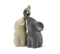Loving Pair of Elephants in Beige & Grey, Modern Ceramic Sculpture, Decoration Figure 6.3" High, Ornament Elephant in Love
