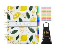 LOVINGIFT 8.5''x11'' 200 Pages Personal Recipe Book - PP And Paper Cover With Lemon Designs,8 Colors Dividers Well Organized Blank Recipe Journal to Write Your Own Recipes,With An Apron Free