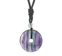 Lovionus89 Cerchio Donut Pietra Pendente di Cristallo Felice Amulet Healing Handmade Collana Charms per le Donne Uomini, Fluorite viola