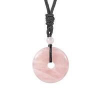 Lovionus89 Cerchio Donut Pietra Pendente di Cristallo Felice Amulet Healing Handmade Collana Charms per le Donne Uomini, Quarzo rosa
