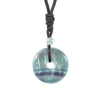 Lovionus89 Cerchio Donut Pietra Pendente di Cristallo Felice Amulet Healing Handmade Collana Charms per le Donne Uomini, Fluorite verde