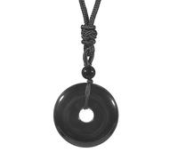 Lovionus89 Cerchio Donut Pietra Pendente di Cristallo Felice Amulet Healing Handmade Collana Charms per le Donne Uomini, Ossidiano nero