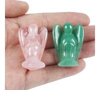 Lovionus89 Mini angelo di cristallo, 2 pezzi di scultura in pietra preziosa intagliata da tasca, statuina guaritrice per la casa 38 mm, Quarzo rosa + Aventurina verde