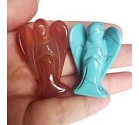 Lovionus89 Mini angelo di cristallo, 2 pezzi di scultura in pietra preziosa intagliata da tasca, statuina guaritrice per la casa 38 mm, Carneliana + verde Howlite turchese