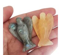 Lovionus89 Mini angelo di cristallo, 2 pezzi di scultura in pietra preziosa intagliata da tasca, statuina guaritrice per la casa 38 mm, Agata gialla + pietre di luna
