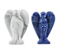 Lovionus89 Mini angelo di cristallo, 2 pezzi di scultura in pietra preziosa intagliata da tasca, statuina guaritrice per la casa 38 mm, Sodalite + Bianco Howlite Turchese