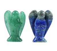 Lovionus89 Mini angelo di cristallo, 2 pezzi di scultura in pietra preziosa intagliata da tasca, statuina guaritrice per la casa 38 mm, Aventurina verde + Lapis Lazuli