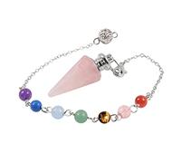 Lovionus89 Pendolo dei 7 Chakra per guarigione Reiki in pietra preziosa per divinazione e meditazione per il bilanciamento dei chakra, Quarzo rosa