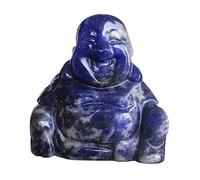 Lovionus89 Scultura in pietra di cristallo intagliata a mano Maitreya Buddismo, statuetta del Buddha felice che ride da 1,5 pollici decorazione per la casa, Sodalite