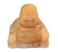 Lovionus89 Scultura in pietra di cristallo intagliata a mano Maitreya Buddismo, statuetta del Buddha felice che ride da 1,5 pollici decorazione per la casa, Giada gialla