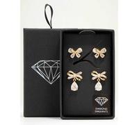 Lovisa - Confezione da 2 paia di orecchini a bottone dorati con fiocchi e zirconia cubica-Oro One Size