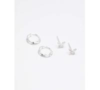 Lovisa - Confezione da 2 paia di orecchini a cerchio e a bottone in argento sterling One Size
