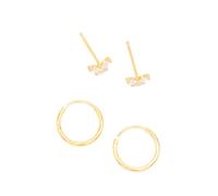 Lovisa - Confezione da 2 paia di orecchini a cerchio e a bottone in argento sterling placcato oro One Size