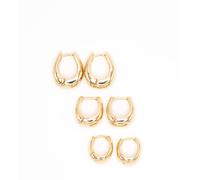 Lovisa - Confezione da 3 paia di orecchini a cerchio affusolato di dimensioni progressive in ottone placcato oro One Size