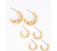 Lovisa - Confezione da 3 paia di orecchini a cerchio spessi in ottone placcato oro One Size