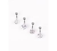 Lovisa - Confezione da 4 piercing per l'ombelico in acciaio chirurgico argentato con zirconia cubica-Argento One Size