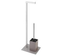 LoviStore Piantana Portarotolo Asciugamano, Porta Scopino in Acciaio Inox, con Base in Vetro Set WC Carta Igienica Multifunzione Salvaspazio Elegante Grigio Tortora