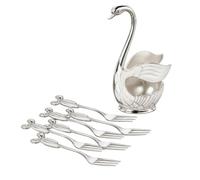 LOVIVER 6 Pezzi Set unsili a Cigno Scultoreo Oggetto Decorativo da Tavolo con a Specchio, Forchetta Bianco Argento