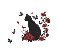 LOVIVER Adesivo da parete con farfalla, motivo gatto nero e rosa, facile da installare, stile gotico, rimovibile, fai da te, per divano, TV, bagno.