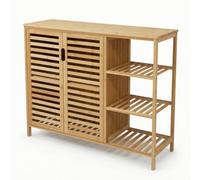 LOVIVER Armadietto da Bagno con Ripiani Contenitore Credenza in Bambù con Ante Battenti E Ripiani Laterali per Ordine E Esposizione Adatto per Ingresso Salotto Bagno Sala da Pranzo
