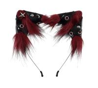 LOVIVER Cerchietto con orecchie di gatto per Halloween, elegante accessorio per capelli per feste in maschera, Rosso Nero