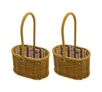 LOVIVER Cestino a Mano da 2 Pezzi, Cestino Portatile in Rattan Sintetico Riutilizzabile Multiuso retrò Pastorale Intrecciato a Mano per Feste Floreali
