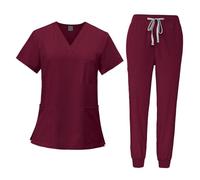 LOVIVER Female Scrub Set Nurse Workwear V Neckline Professional Machine Washable Top and Joggers Pant Work Clothing for Beauty Center, Red, XL